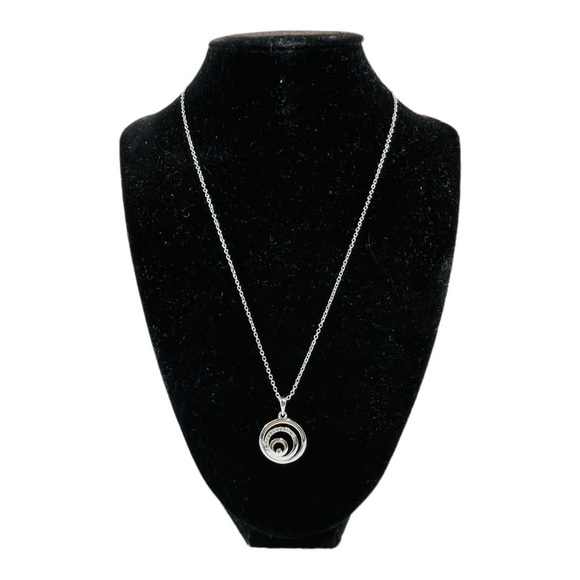 Silver Circle Round Layer Pendant Necklace Chain Big Medallion Modern Unique New - Picture 5 of 7